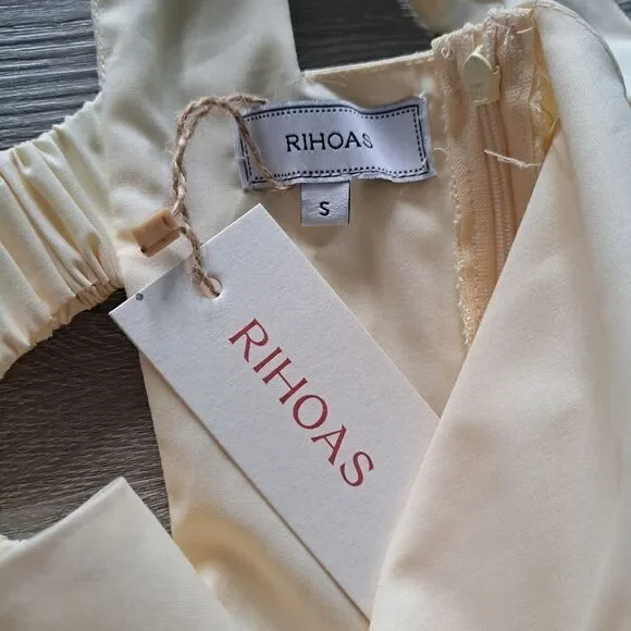 Rihoas Square Neck Criss Cross Back Sleeveless Midi Dress Light Yellow Small NWT - Picture 7 of 14